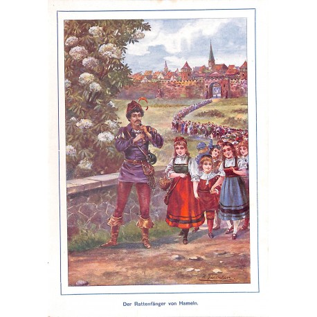 0121	 Rat Catcher Hameln saga	 vintage german print 1904 size 6.3" x 8.98" / 16 cm x 22,8 cm - 100% authentic