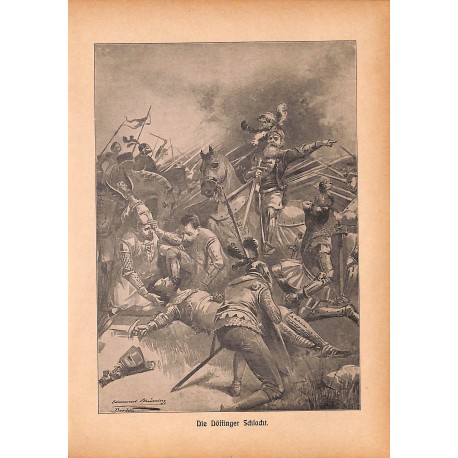 0134	 battle Döffingen Schlacht	 vintage german print 1904 size 6.3" x 8.98" / 16 cm x 22,8 cm - 100% authentic	