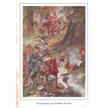 0137	 Karlsbad water knights	 vintage german print 1904 size 6.3" x 8.98" / 16 cm x 22,8 cm - 100% authentic