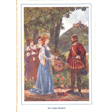 0146	 Holy Elisabeth knight	 vintage german print 1904 size 6.3" x 8.98" / 16 cm x 22,8 cm - 100% authentic