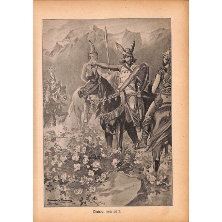 0170	 knight Dietrich von Bern saga	 vintage german print 1904 size 6.3" x 8.98" / 16 cm x 22,8 cm - 100% authentic