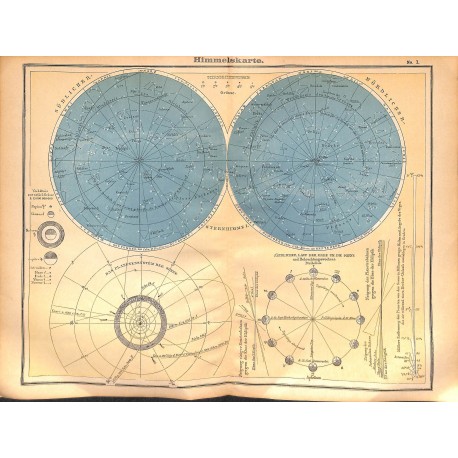 0177 Map/Print- 	heaven stars astrology sun	 - No.	01	Vintage German Map Print 1902 size:26x34cm 		