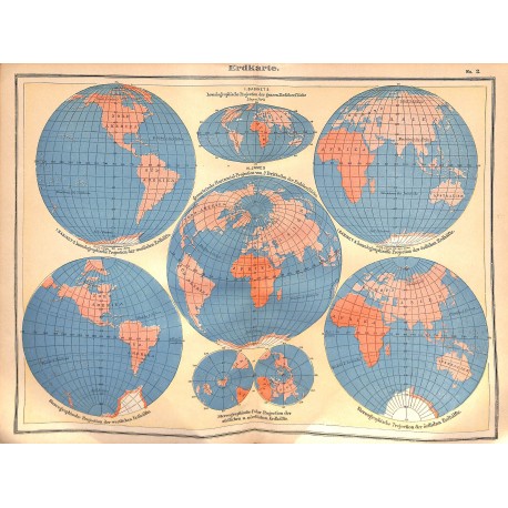 0178	 Map/Print- 	planet map earth globe continents	 - No.	02	Vintage German Map Print 1902 size:26x34cm 		