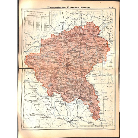 0182	 Map/Print- 	Prussia Posen German Empire	 - No.	08	Vintage German Map Print 1902 size:26x34cm 		