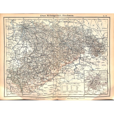 0190	 Map/Print- 	Kingdom Saxony German Reich Sachsen	 - No.	18	Vintage German Map Print 1902 size:26x34cm 		