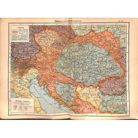 0193	 Map/Print- 	Hungary Austria Ungarn Österreich	 - No.	24	Vintage German Map Print 1902 size:26x34cm 		