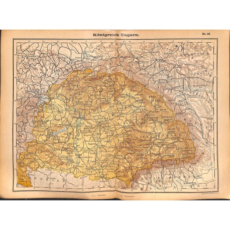 0201	 Map/Print- 	Kingdom Hungary Ungarn Europe	 - No.	32	Vintage German Map Print 1902 size:26x34cm 	