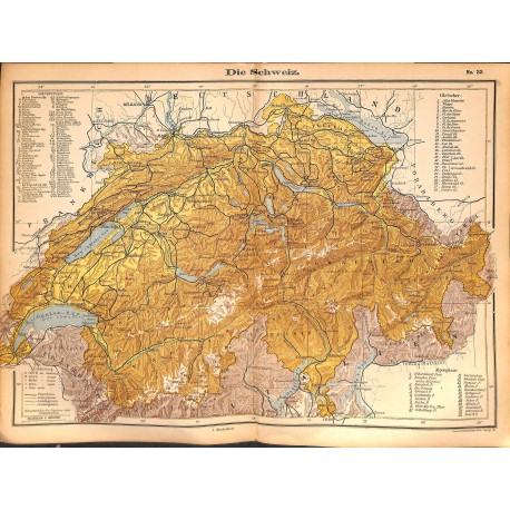 0202	 Map/Print- 	Swiss switzerland Schweiz Europe Helvetia	 - No.	33	Vintage German Map Print 1902 size:26x34cm 	