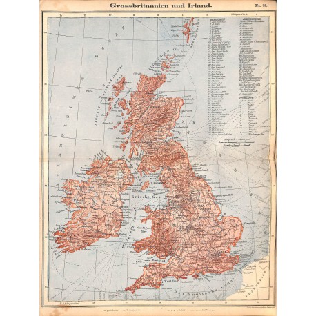 0207	 Map/Print- 	Great Britain Ireland Europe	 - No.	38	Vintage German Map Print 1902 size:26x34cm 		