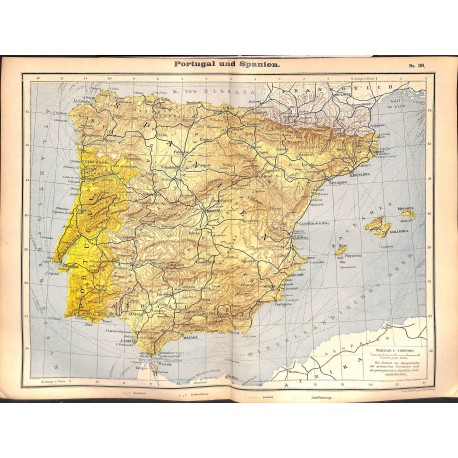 0208	 Map/Print- 	Portugal Spain Spanien Europe	 - No.	39	Vintage German Map Print 1902 size:26x34cm 		