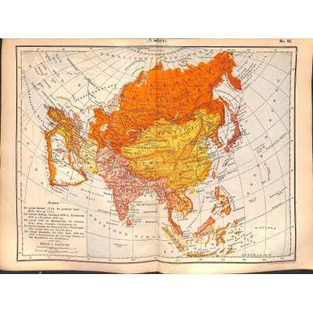 0210	 Map/Print- 	Asia  Russia Arabia India China Japan	 - No.	42	Vintage German Map Print 1902 size:26x34cm 		