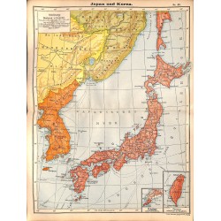 0211	 Map/Print- 	Asia Japan Korea	 - No.	43	Vintage German Map Print 1902 size:26x34cm 		