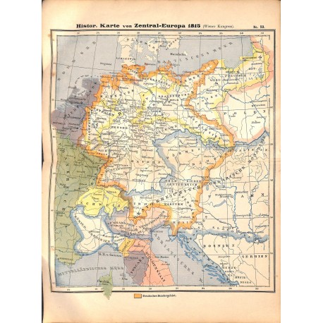 0221	 Map/Print- 	Historic Map Europe 1815 after Napoleonic Wars	 - No.	53	Vintage German Map Print 1902 size:26x34cm 		