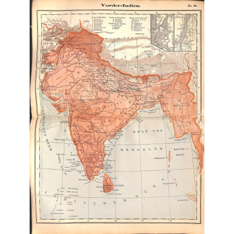 0224	 Map/Print- 	Asia India Indien	 - No.	44	Vintage German Map Print 1902 size:26x34cm 		