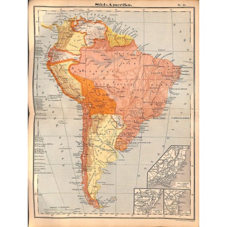 0230	 Map/Print- 	South America Brasil Argentinia Peru Chile	 - No.	50	Vintage German Map Print 1902 size:26x34cm 	