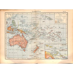 0231	 Map/Print- 	Australia Island Pacific New Zealand Fidschi Cook Island	 - No.	51	Vintage German Map Print 1902 size:26x34cm