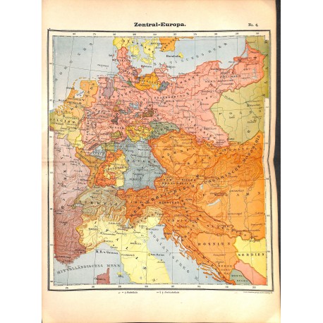 0237	 Map/Print- 	Central Europe German Empire Germany Middle Europe	 - No.	04	Vintage German Map Print 1902 size:26x34cm 	