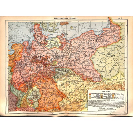 0238	 Map/Print- 	Germany German Empire Deutsche Reich 1:4000 000	 - No.	05	Vintage German Map Print 1902 size:26x34cm 	