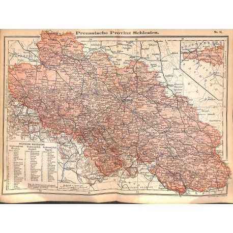 0244	 Map/Print- 	Prussia Schelsien Silesia German Reich	 - No.	11	Vintage German Map Print 1902 size:26x34cm 		