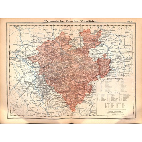 0248	 Map/Print- 	Purssia Westfalen Westfalia German Reich	 - No.	15	Vintage German Map Print 1902 size:26x34cm 	