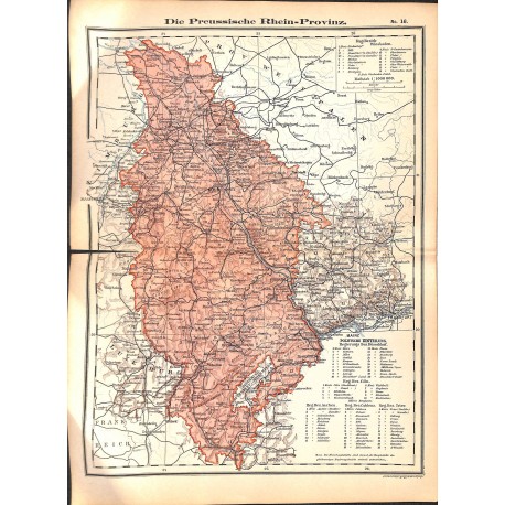 0249	 Map/Print- 	Prussia Rhein German Reich	 - No.	16	Vintage German Map Print 1902 size:26x34cm 		