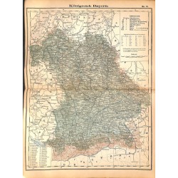 0252	 Map/Print- 	Kingdom Bavaria Bayern	 - No.	21	Vintage German Map Print 1902 size:26x34cm 	