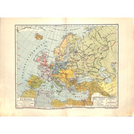 1554	 print map 1902 - 	EUROPE with main roads 1:20.000.000		size:	44 x 32 cm			