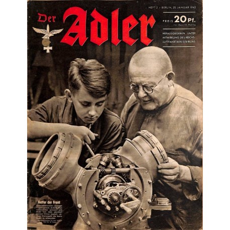 0612	 DER ADLER	 -No.	2	-1942	 vintage German Luftwaffe Magazine Air Force WW2 WWII