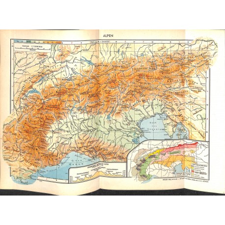 1713	 map/print	-	EUROPE ALPS AUSTRIA SWITZERLAND	 printed: 1954