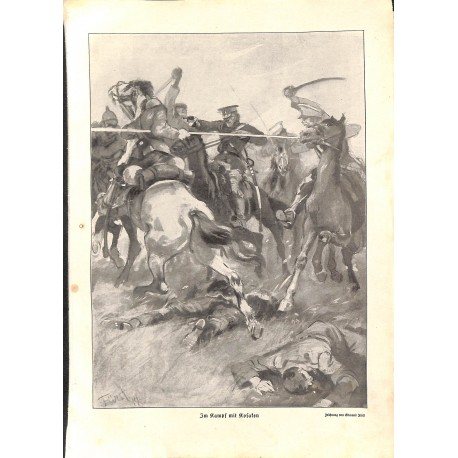 1916	 WWI print 1914/18-	Cossacks cavalry horses	,size:	23,5 x 32,5 cm	-	this print comes from the austrian book "Die grosse Zei