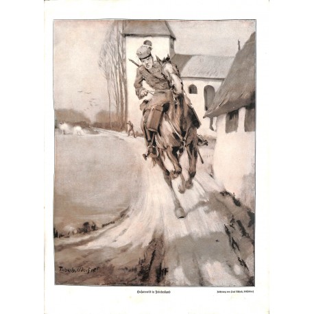 1918	 WWI print 1914/18-	Husar cavalry horse drawing by Paul Tschech	,size:	23,5 x 32,5 cm	-	this print comes from the austrian 