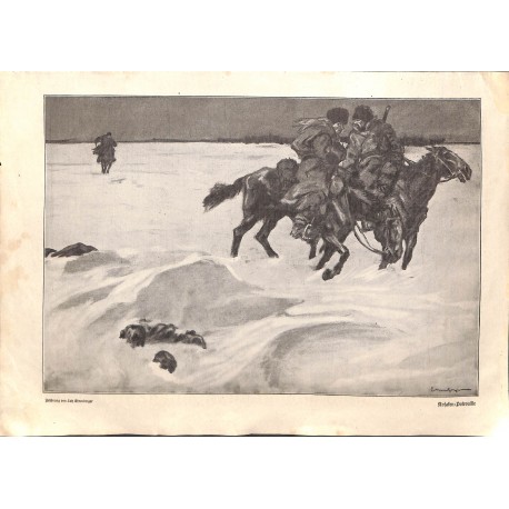 1936	 WWI print 1914/18-	Cossack patroullie drawing by Lutz Ehrenberger	,size:	23,5 x 32,5 cm	-	this print comes from the austri