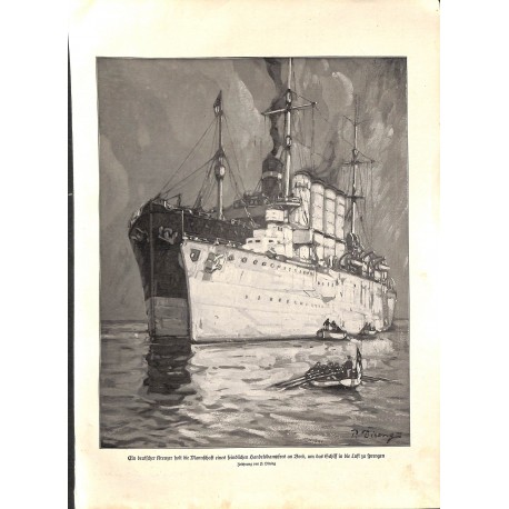 1950	 WWI print 1914/18-	German Cruiser drawing by P. Direnz	,size:	23,5 x 32,5 cm	-	this print comes from the austrian book "Di