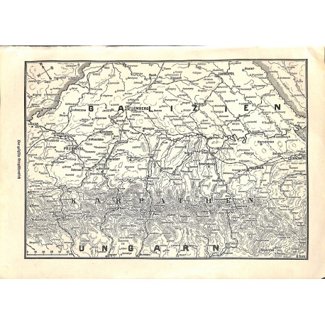 1965	 WWI print 1914/18-	map Galizien Hungary Karpathen	,size:	23,5 x 32,5 cm	-	this print comes from the austrian book "Die gro