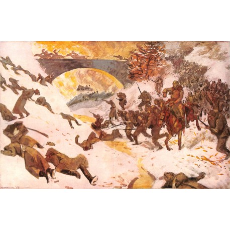 1995	 WWI print 1914/18-	Russian soldiers in Karparth painting by  Gino v. Finetti	,size:	23,5 x 32,5 cm	-	this print comes from