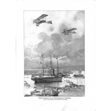 2013	 WWI print 1914/18-	Turkish Airplanes at Suez Egypt	,size:	23,5 x 32,5 cm	, with bend at corner,	,this print comes from the