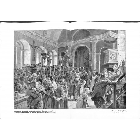 2036	 WWI print 1914/18-	french civilians in church in german conquered territory	,size:	47 x 32,5 cm		,this print comes from th