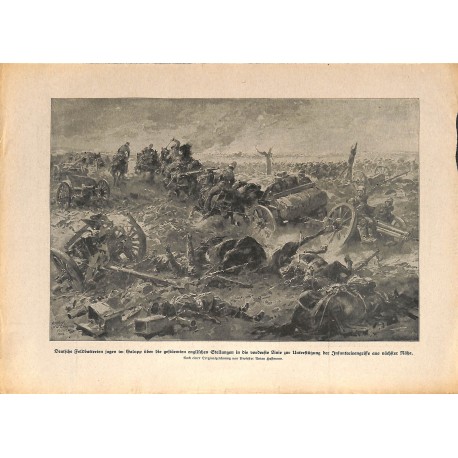 2040	 WWI print 1914/18-	German field artillery  rides over english positions	,size:	23,5 x 32,5 cm	, printed on normal paper-	,