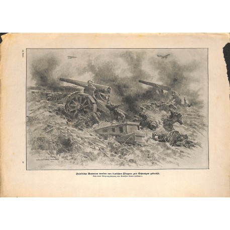 2060	 WWI print 1914/18-	artillery killed troops german airplanes	,size:	23,5 x 32,5 cm	, printed on normal paper-, missing edge