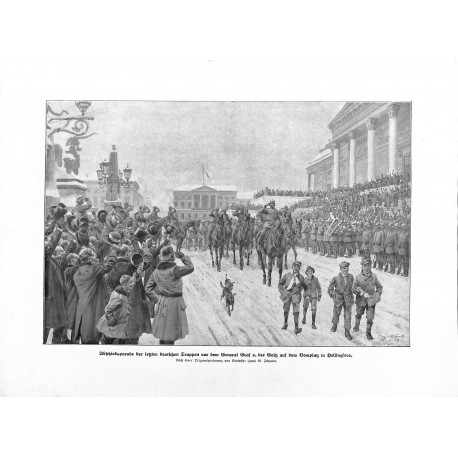 2064	 WWI print 1914/18-	Helsingsfors German tropps parade soldiers	,size:	23,5 x 32,5 cm		,this print comes from the german boo