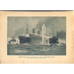 2138	 WWI print 1914/18-	English Steam ship attacked by german submarine U-Boot 	,size:	47 x 32,5 cm	, printed on normal paper-	