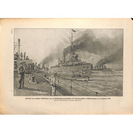 2140	 WWI print 1914/18-	English fleet in Wilhelmshaven December 1918	,size:	23,5 x 32,5 cm		,this print comes from the german b