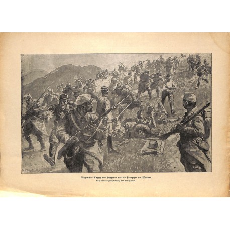 2146	 WWI print 1914/18-	Wardar bulgarian soldiers attack french soldiers	,size:	47 x 32,5 cm	, printed on normal paper-	,this p