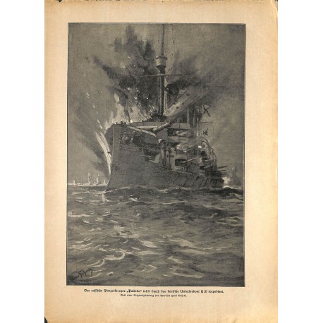 2191	 WWI print 1914/18-	russian Cruiser Pallada german U-Boot U 26 	,size:	23,5 x 32,5 cm	, printed on normal paper-	,this prin