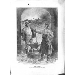 2225	 WWI print 1914/18-	soldier handcraft back to work black smith 	,size:	23,5 x 32,5 cm		,this print comes from the german bo