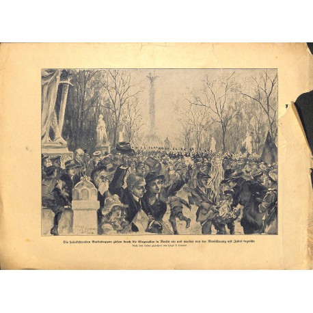 2228	 WWI print 1914/18-	Berlin End of War soliders back home Siegesallee	,size:	23,5 x 32,5 cm		,this print comes from the germ