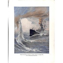 2252	 WWI print 1914/18-	German torpedo ship in fight with english destroyer stormy sea	,size:	47 x 32,5 cm		,this print comes f