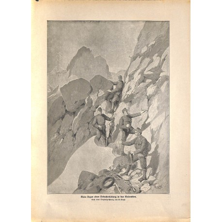 2256	 WWI print 1914/18-	Dolomit telephone connection mountains austro-hungarian soliders	,size:	47 x 32,5 cm	, printed on norma