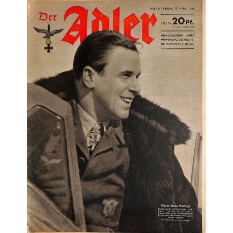 0629	 DER ADLER	 -No.	8	-1943	 vintage German Luftwaffe Magazine Air Force WW2 WWII