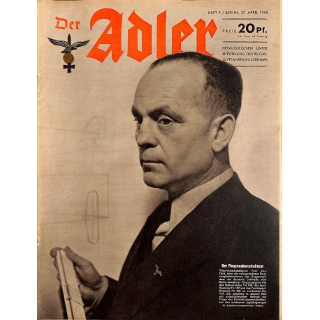 0633	 DER ADLER	 -No.	9	-1943	 vintage German Luftwaffe Magazine Air Force WW2 WWII